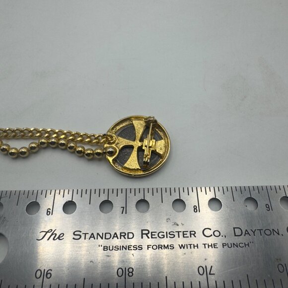 Gold Tone Chain Double Coin Design Sweater Clip Cloak Clasp Retro Accessory - Picture 6 of 6